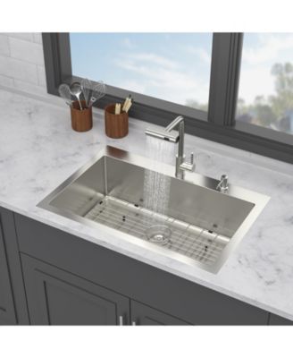 33x22x10inch Drop in Kitchen Sink with Pull Out Faucet 16 Gauge Stainless Steel Single Bowl