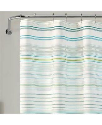 72-inch Sea Breeze Blue Green White Cabana Stripe Cotton Shower Curtain