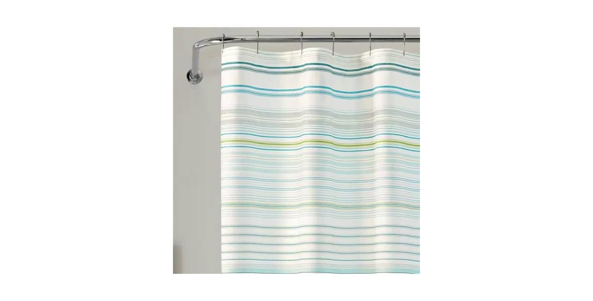 Slickblue 72-inch Sea Breeze Blue Green White Cabana Stripe Cotton Shower Curtain