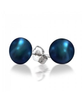 Peacock Blue Black Freshwater Cultured Pearl Jewelry Set Necklace Bracelet Earrings