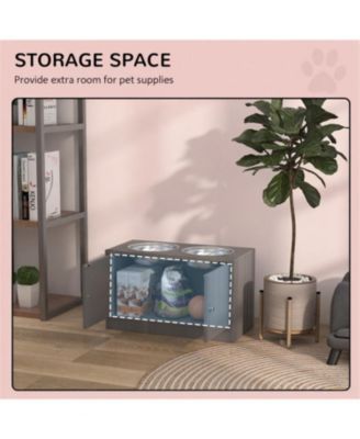 23.6 in. Wide Dog Bowls with Storage Cabinet Containing Large Capacity in Grey