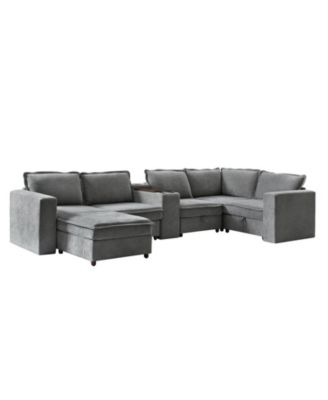 Buelow 144” Modern Storage Sectional Sofa With Charging Station And Middle Storage Compartment