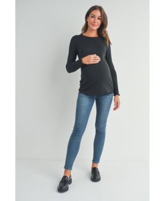 Maternity Long Sleeve Crew Neck Ribbed Top