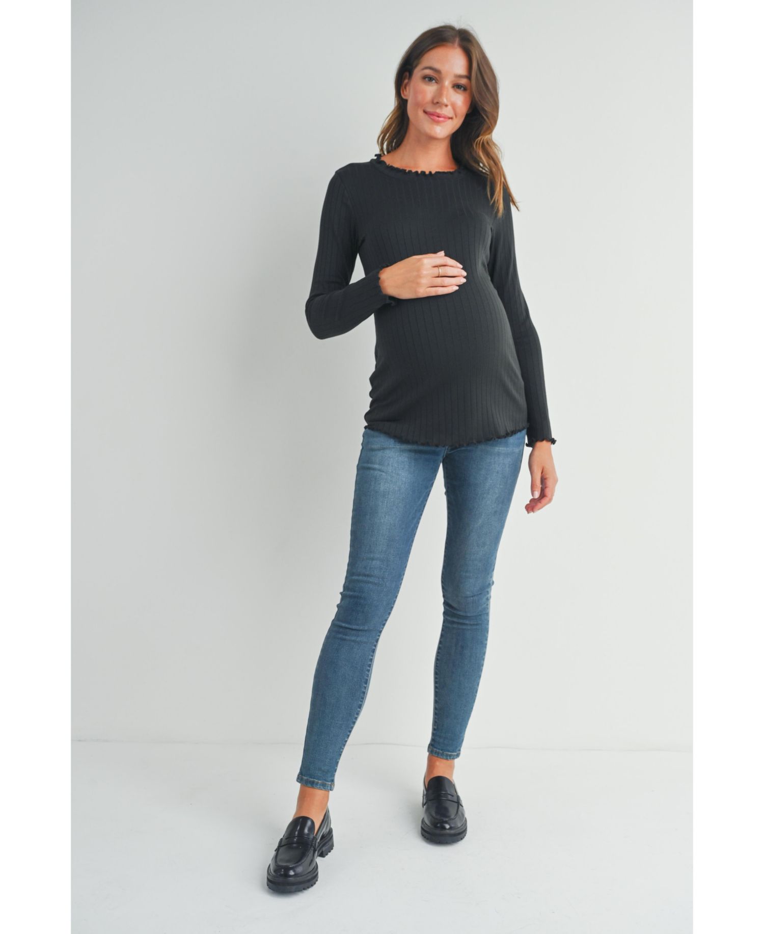 Women's Long Sleeve Crew Neck Ribbed Top