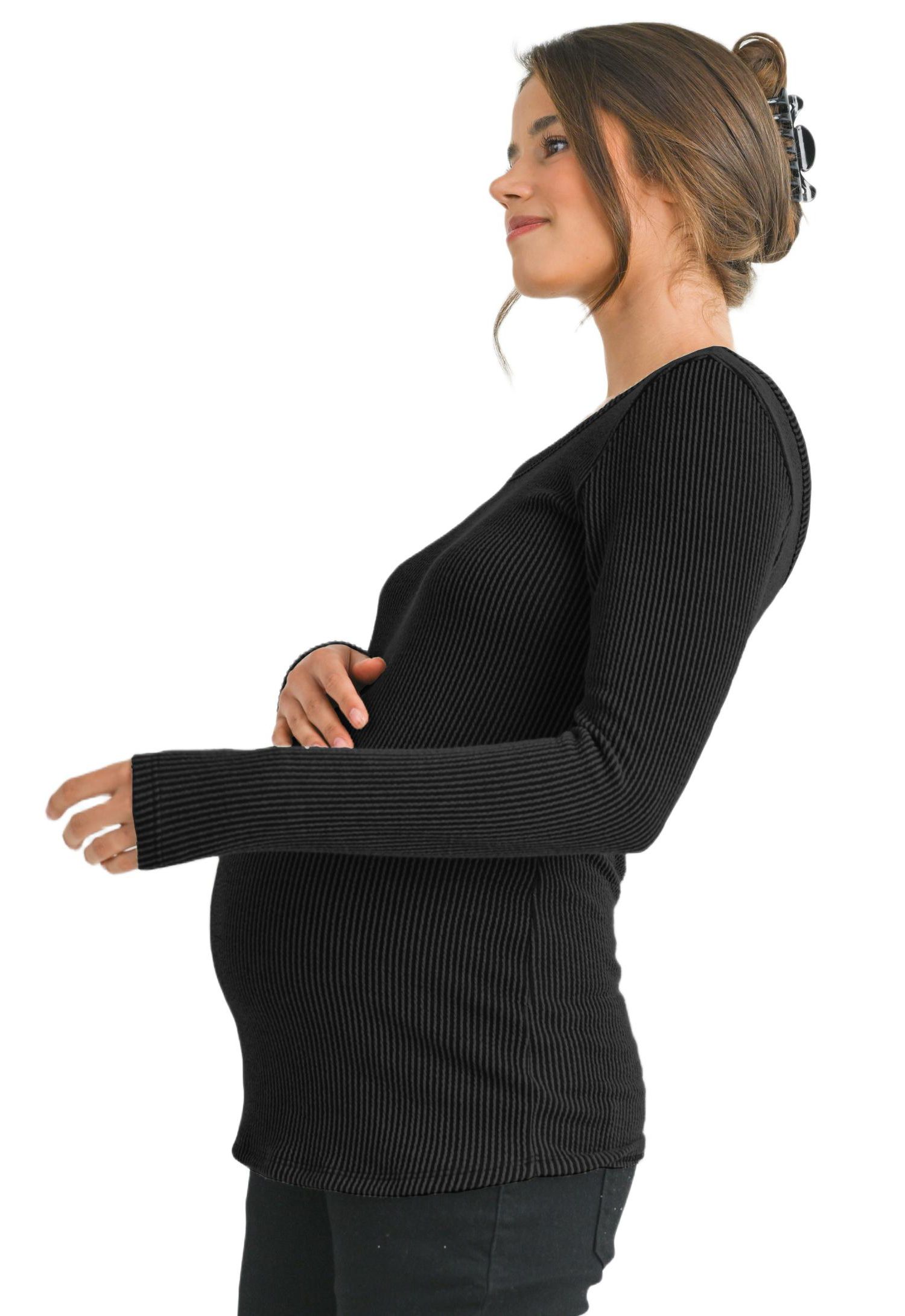 Maternity Scoop Neck Long Sleeve Ribbed Top
