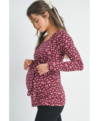 Maternity Long Sleeve Floral Tie Waist Top