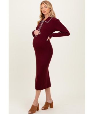 Maternity Contrast Stitch Midi Sweater Dress