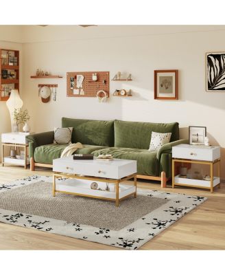 Modern Nightstand End Table with Drawer and Open Shelf, 2 Tiers Sofa Side Table for Living Room, Bedroom