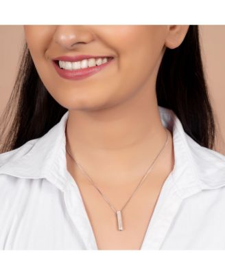 Minimalist Vertical 3D Pillar Bar Necklace Pendant Solid .925 Sterling Silver