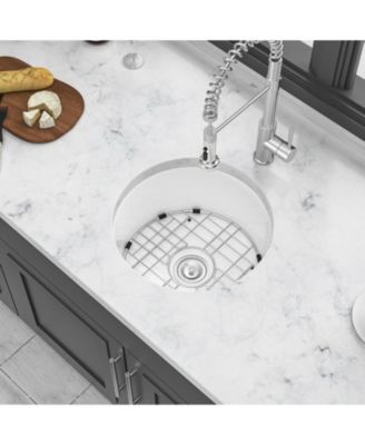 huluwat Porcelain Fireclay Circular Kitchen Sink Dual Mount Single Bowl with Grid