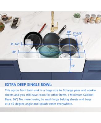 33x20 Inch Fireclay Workstation Farmhouse Kitchen Sink Single Bowl With Accessories Sound Dampening Heat Stain Scratch Rust Resistant