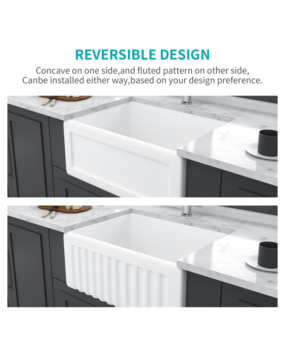 huluwat 24x18x10inch White Farmhouse Sink Ceramic Single Bowl Reversible Apron Front Laundry