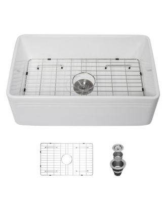 30x18x10inch White Farmhouse Sink Apron Front Porcelain Ceramic Reversible Single Bowl