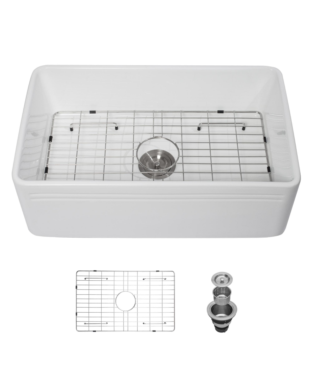 Flynama 30x18x10inch White Farmhouse Sink Apron Front Porcelain Ceramic Reversible Single Bowl