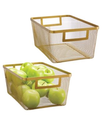 Metal Mesh Pantry Basket with Handles - Set of 2 - Soft Brass