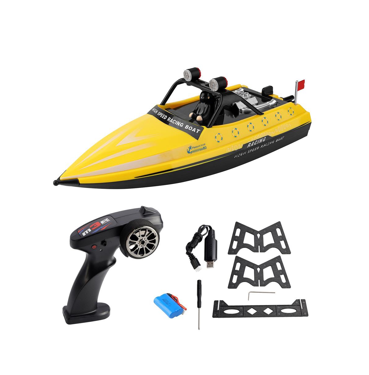 Bruce & Shark 2.4GHz Rc Jet Speedboat, 10 mph High-Speed Racing Boat with Safe Enclosed Propeller