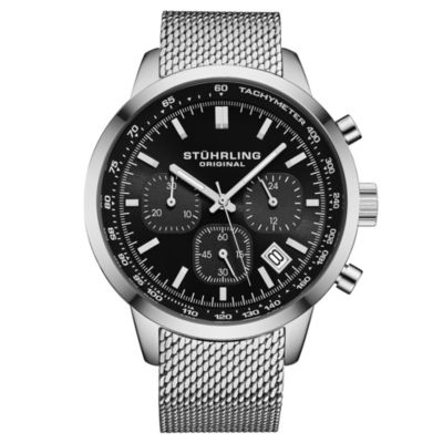 Stuhrling Chronoport 4082 Men s Quartz Chronograph Watch 44mm Stainless Steel Mesh Bracelet - Black 93$