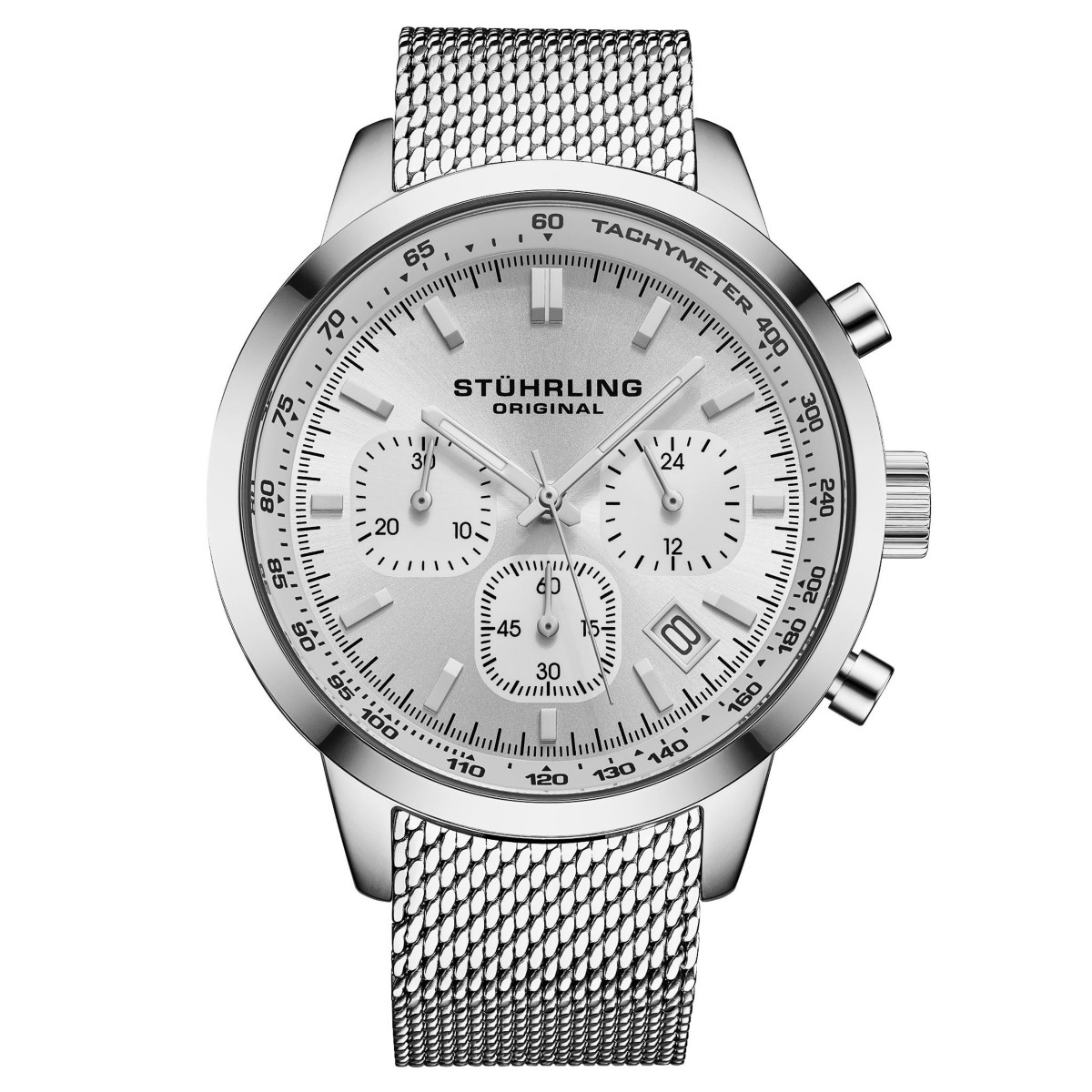 Мужские часы-хронограф Stuhrling Chronoport 4082, 44 мм, стальной браслет — фото 2