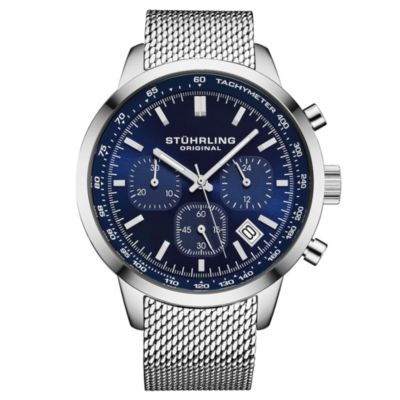 Stuhrling Chronoport 4082 Men s Quartz Chronograph Watch 44mm Stainless Steel Mesh Bracelet - Blue 446$