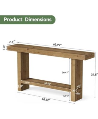 63-Inch Solid Wood Console Table, 2-Tier Narrow Farmhouse Entryway Table for Hallway, Entrance, Living Room, Behind The Couch,Brown