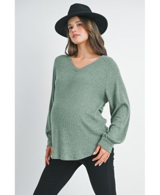 Maternity Ribbed Long Sleeve V Neck Sweater