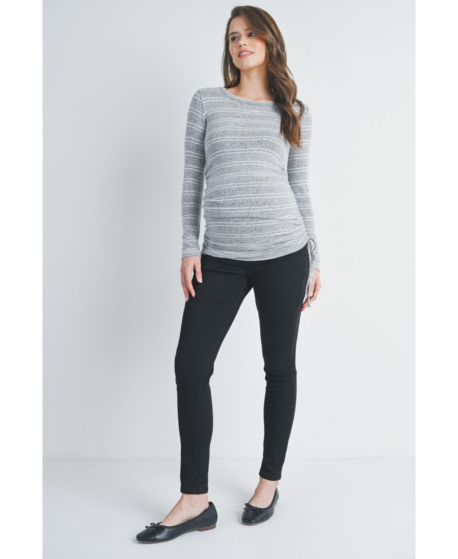 Maternity Striped Side Long Ruched Top