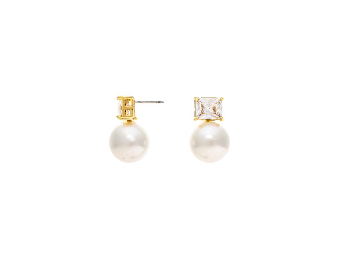 Rivka Friedman Cubic Zirconia and Pearl Drop Stud Earring
