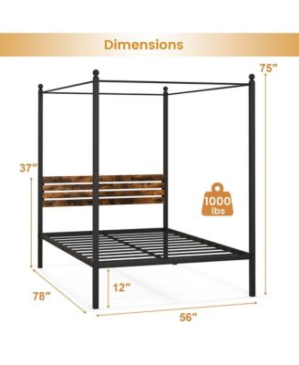  4-Post Canopy Bed Frame Rustproof Metal Noise-free with Foot Pads