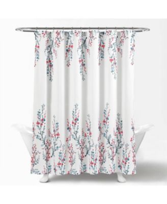 72-inch White Blue Coral Watercolor Floral Shower Curtain