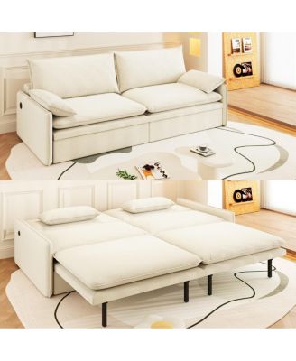 4-Seat Pull-Out Sleeper Sofa Bed, 81'' Chenille Upholstery & USB Port