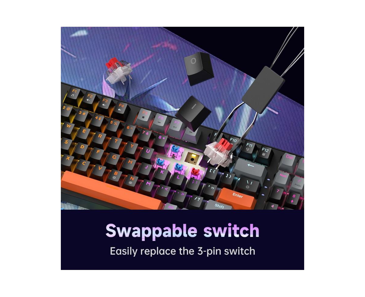 Risokeys Mechanical Keyboard 98-Key Wired,Hot-Swappable Blue Switch,Rgb Backlight,Anti-Ghosting for Gaming