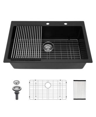 Black Granite Composite Drop In Kitchen Sink with Complete Accessories