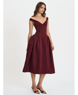 Women's Omella Burgundy Ruched Bust Sweetheart Flared Maxi Dress