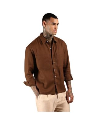Men's Chocolate Brown Solid Canvas Utility Shirt