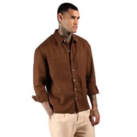 Мужская рубашка Cahoot Campus Sutra Chocolate Brown Solid Canvas Utility, цвет: Коричневый