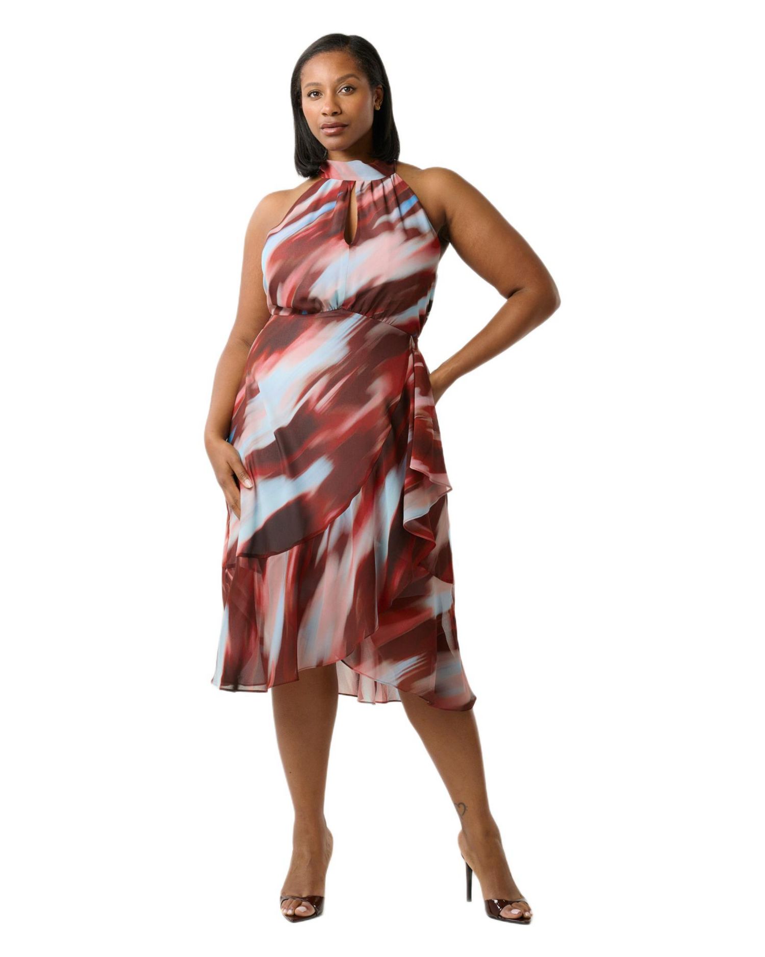 Plus Size Madelena Print Halter Wrap Fit Flare Midi Dress