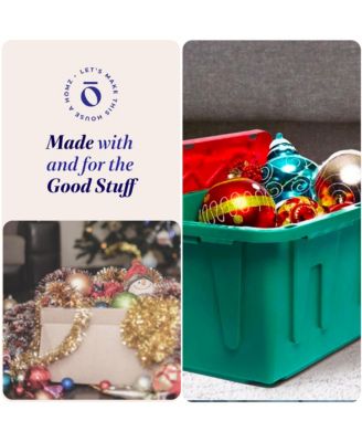 Durable 27 Gallon Heavy Duty Holiday Storage Tote, Green/Red, (4 Pack