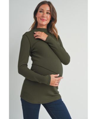 Maternity Mock Neck Long Sleeeve Ribbed Top