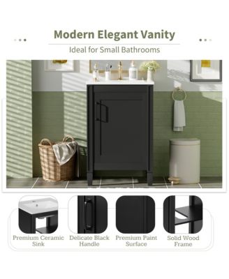 20 in. Modern Freestanding Bathroom Vanity with Ceramic Sink, Soft Close Door, Adjustable U-Shaped Shelf, Door Storage Rack