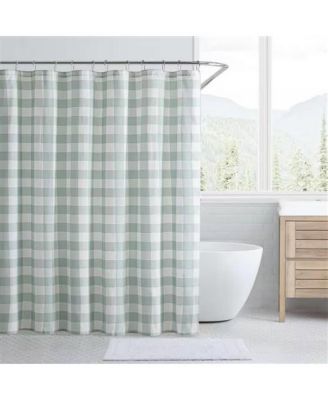 Green White Plaid Cotton Shower Curtain, 72-Inch