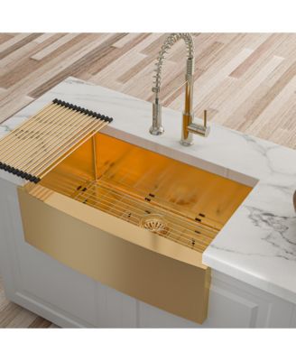 30x21x10inch Gold Farmhouse Kitchen Sink Stainless Steel Apron Front 16 Gauge