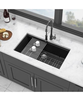 32x19x9.65inch Black Quartz Composite Undermount Kitchen Sink Workstation Granite Deep