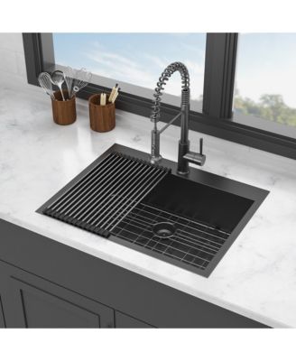25x22x9inch Gunmetal Black Kitchen Sink Drop In Stainless Steel 16 Gauge Topmount