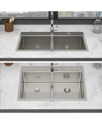 33x22x10inch Topmount Double Bowl Kitchen Sink 16 Gauge Stainless Steel Brushed Nickel