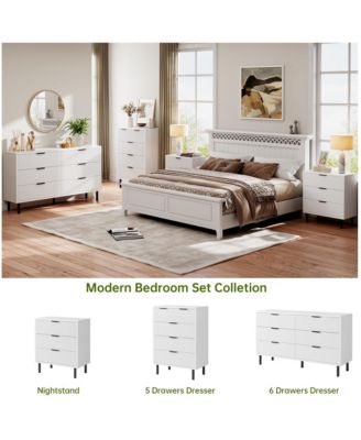 Modern Fluted 6 Drawer Dresser for Bedroom, Wide Chest of Drawers with Metal Handles and Legs