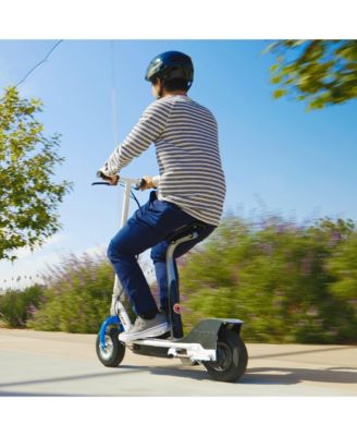 E300S Seated Electric Scooter for Kids, Pneumatic Tires, Seat, White/Blue