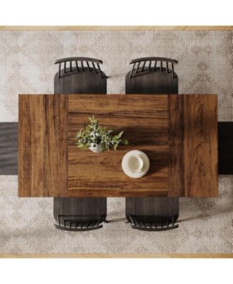 Dining Room Table for 4-6, 55-Inch Mid-Century Modern Dining Table with Double Pedstral, Rectangular Wood Kitchen Dinner Table