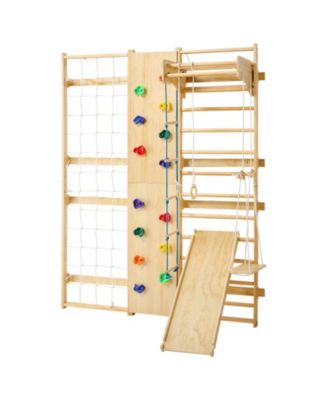Swedish Ladder Wall Gym with 9-in-1 Solid Wood Stall Bars