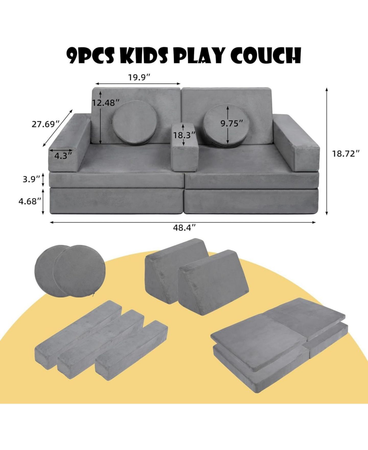 Детские игрушки Kinder King Modular-Convertible 9-Piece Sofa, Ages 3+ — фото 2