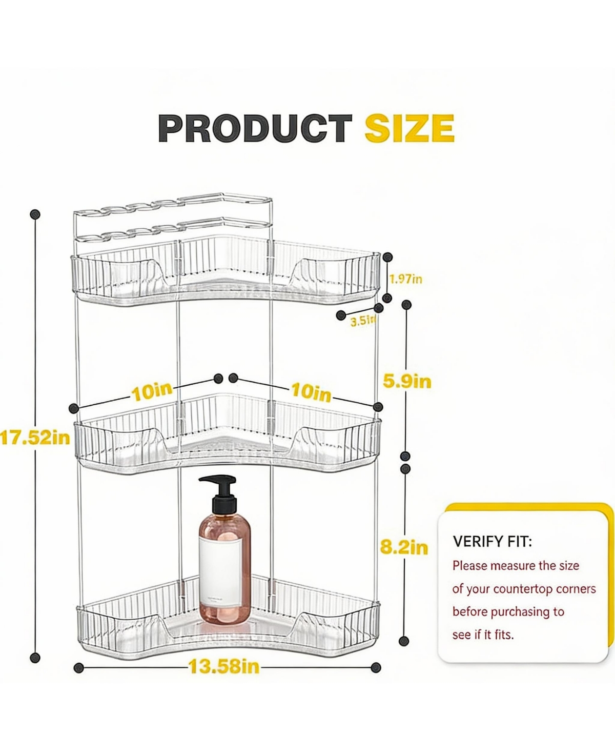 Yigii 3-Tier Corner Bathroom Organizer with Toothbrush & Makeup Brush Holders